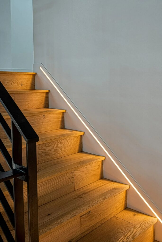 Ranch Place stairs with lights
