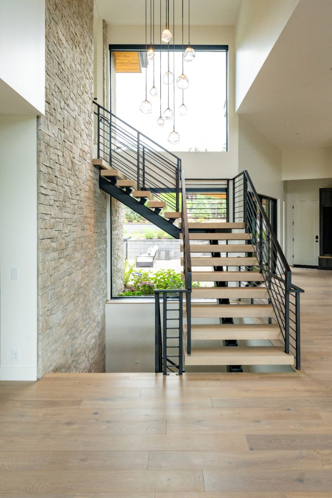 Bright open staircase in new built home in Park City